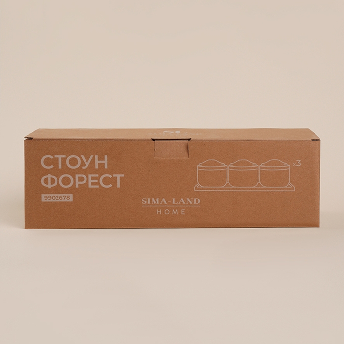 Набор банок керамических для сыпучих продуктов на подставке SL Home &laquo;Стоун форест&raquo;, 4 предмета: 3 банки 350 мл, подставка 34&times;10 см