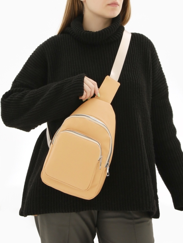 Рюкзак-слинг, 18*5,5*29 см, отд на молнии, 1 н/карман, бежевый