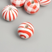 Бусины дерево для творчества "Круглые. Красные узоры на белом" d=1,6 см набор 10 шт