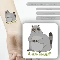 Переводная тату на тело цветная &laquo;Енот: А если найду?&raquo;, 6&times;6 см