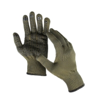 Перчатки садовые, хб, вязка 10 класс, 5 нитей, 3-слойные, размер 10, с ПВХ точками, зелёные, &laquo;Олива&raquo;