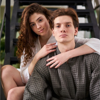 Халат вафельный мужской удлиненный Этель "Boho" размер 54-56, цвет светло-серый, 100% хлопок, 290 г/м2 Халат вафельный мужской удлиненный Этель "Boho" размер 54-56, цвет светло-серый, 100% хлопок, 290 г/м2