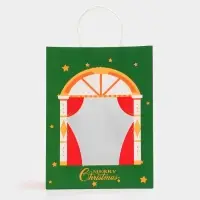 Пакет подарочный с окном &laquo;Театр&raquo; 26&times;35&times;16 см, зеленый