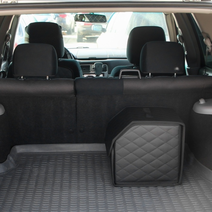 Органайзер кофр в автомобиль Cartage саквояж, экокожа стеганая, 30х30х30 см, черный