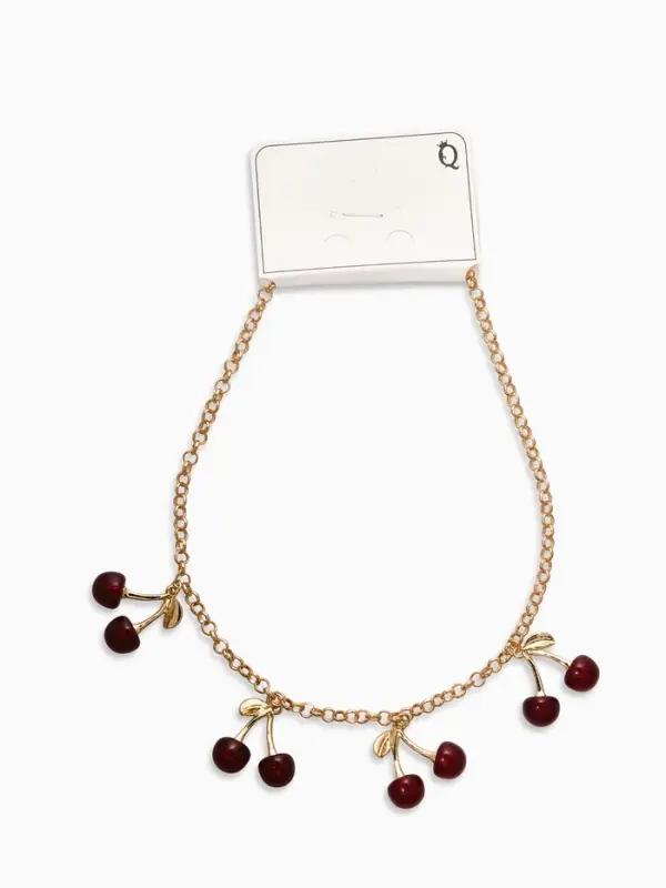 Цепь с подвесками "Вишня", 40+удл, цвет бордовый в золоте