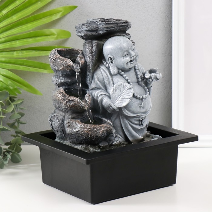 Фонтан настольный от сети, подсветка Фонтан настольный от сети, подсветка "Серый хотей с опахалом" 21х17,5х25 см