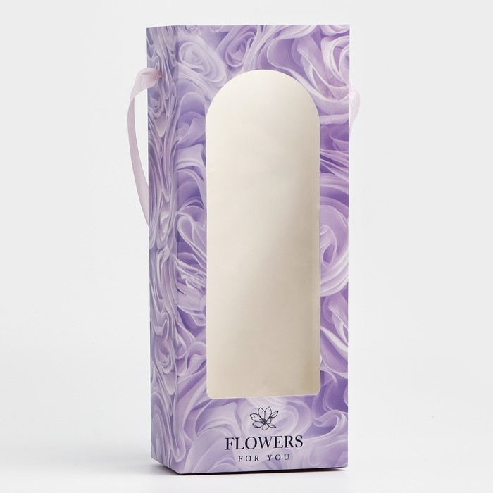 Пакет-переноска для цветов с пластиковым окном, Flowers, сиреневая, 30 х 12 х 8 см Пакет-переноска для цветов с пластиковым окном, Flowers, сиреневая, 30 х 12 х 8 см