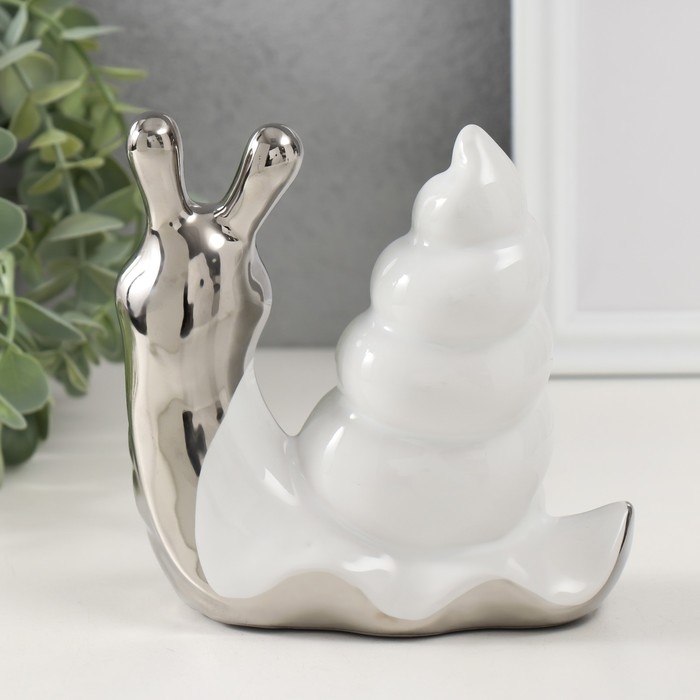 Сувенир керамика "Улитка" серебро с белым 13,5х6,5х13,5 см