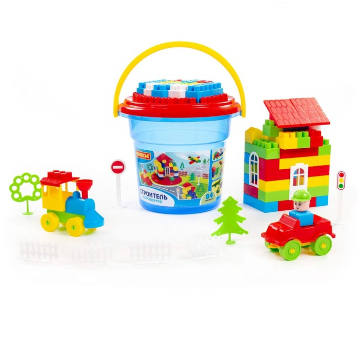 Конструктор &laquo;Строитель&raquo; 84 эл в ведре с крышкой