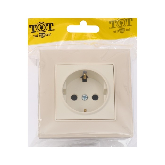 Розетка одноместная TOT Matte Glass, 16 А, скрытая, с з/к, стекло, бежевая Розетка одноместная TOT Matte Glass, 16 А, скрытая, с з/к, стекло, бежевая