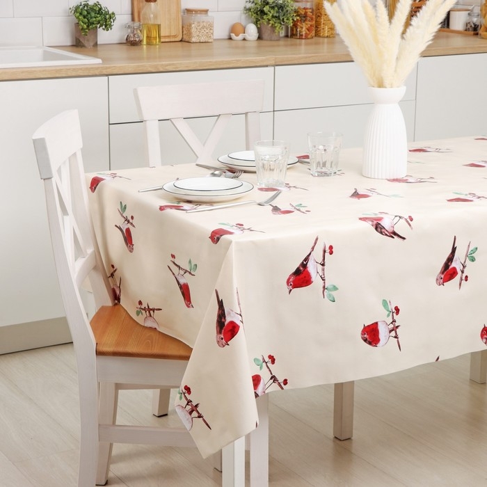 Клеёнка на стол Доляна &laquo;Снегири&raquo;, на нетканой основе, ширина 137 см, толщина 0,2 мм, рулон 20 м