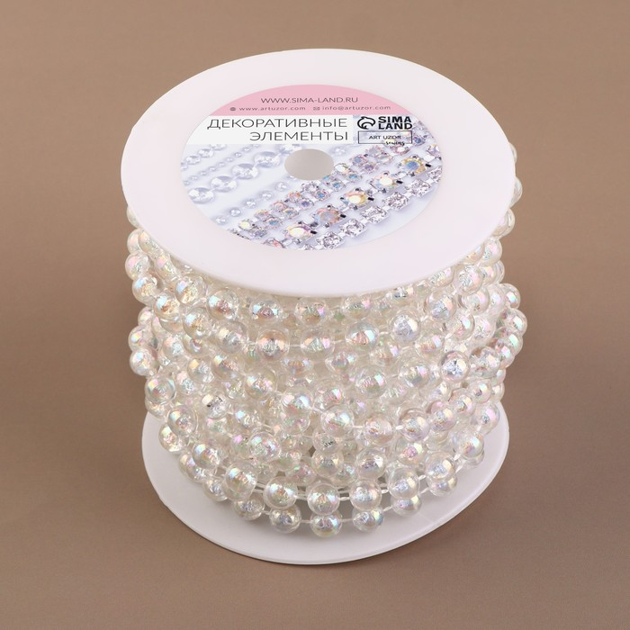 Бусы на нитях, с голографией, круглые, 8 мм, 9 &plusmn; 1 м, цвет прозрачный