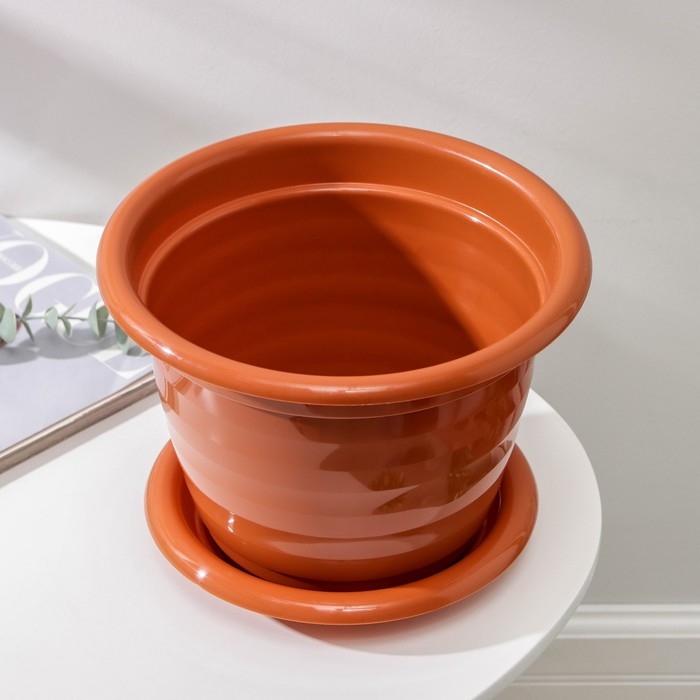 Горшок для цветов с поддоном &laquo;Виола&raquo;, 5 л, пластиковый, коричневый