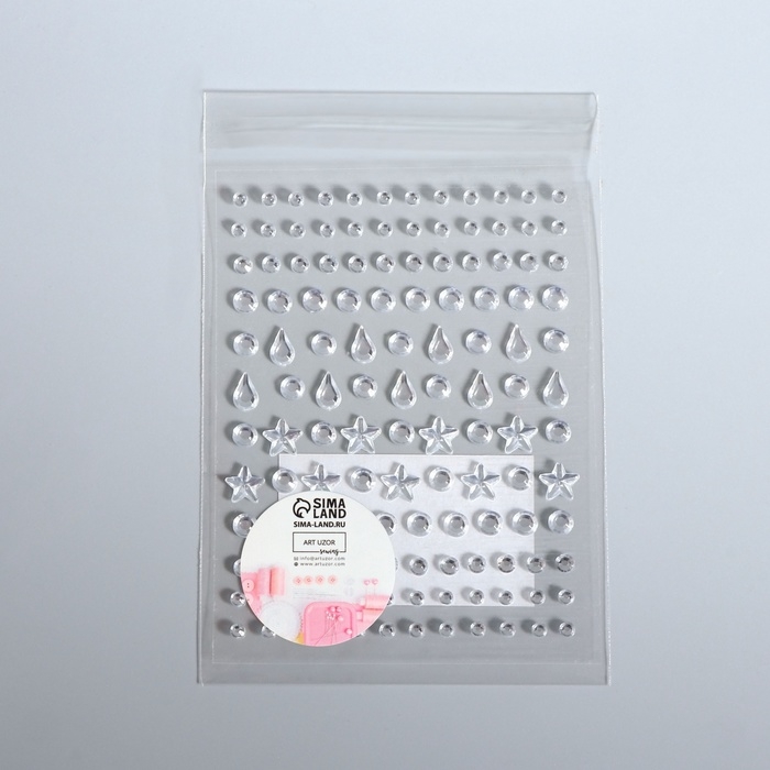 Стразы самоклеящиеся фигурные &laquo;Ассорти&raquo;, 128 шт на листе, цвет серебряный