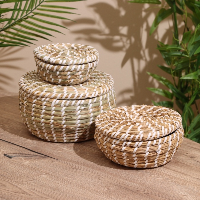 Набор плетёных корзинок, 3 шт. с крышкой 25х20х16 см Набор плетёных корзинок, 3 шт. с крышкой 25х20х16 см