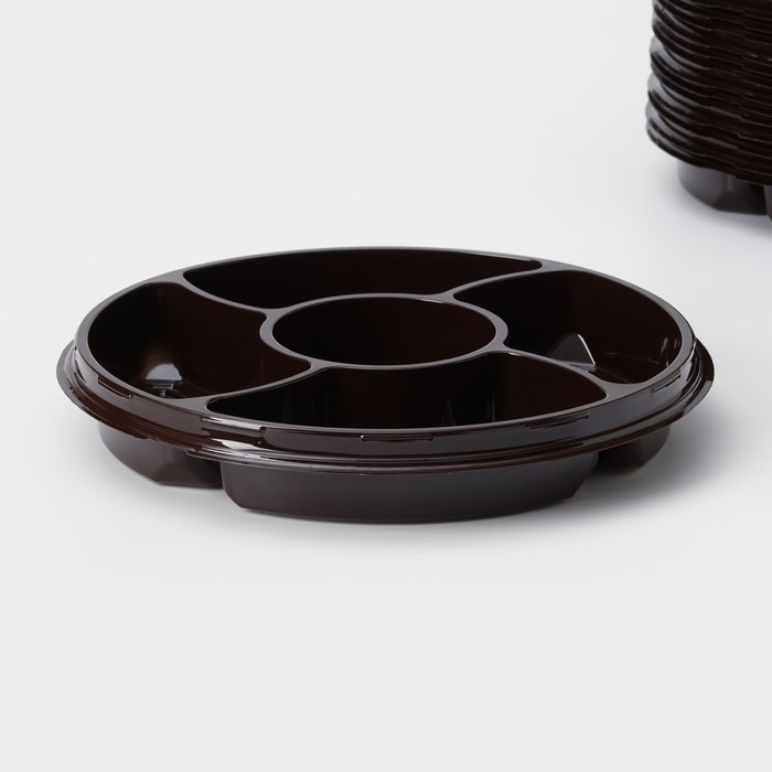 Менажница пластиковая одноразовая, d=26×4,2 см, 5 секций, дно, круглая, цвет коричневый Менажница пластиковая одноразовая, d=26×4,2 см, 5 секций, дно, круглая, цвет коричневый