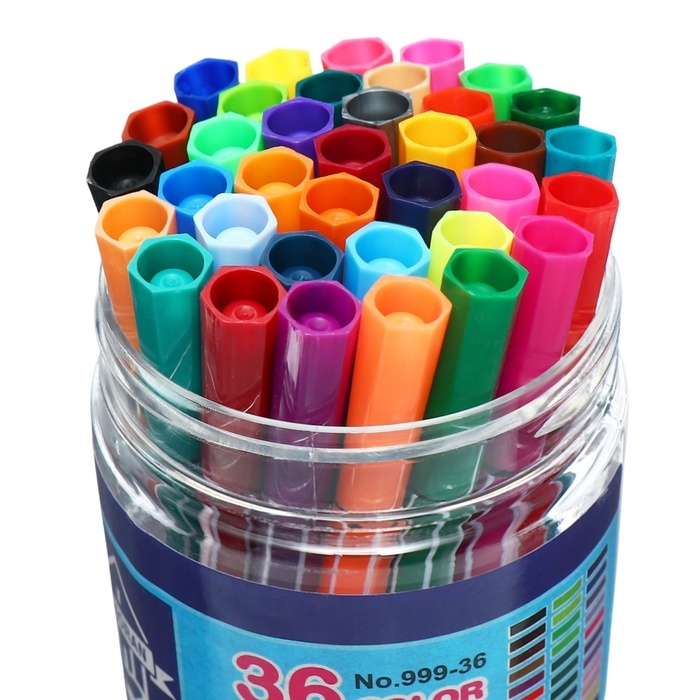 Фломастеры 36 цветов, в тубусе, синий "Мишка"