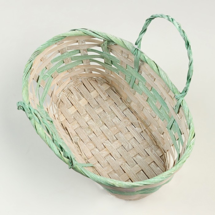 Корзина плетеная, D25 х 18 х 11/19 см, зелёная, бамбук Корзина плетеная, D25 х 18 х 11/19 см, зелёная, бамбук