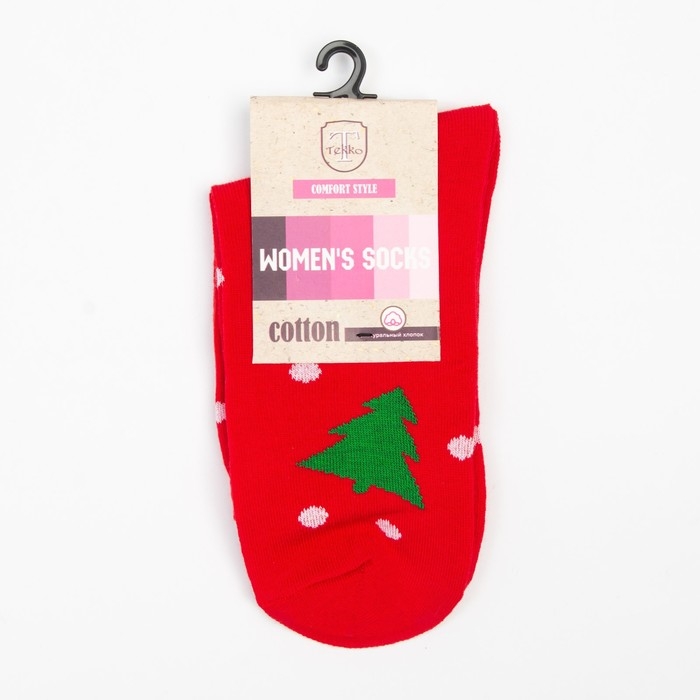 Носки женские &laquo;Ёлки&raquo; цвет красный, размер 23-25