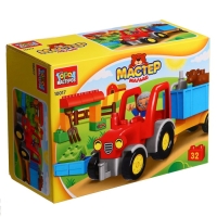 Конструктор &laquo;Трактор с тележкой&raquo;, большие кубики, 32 детали