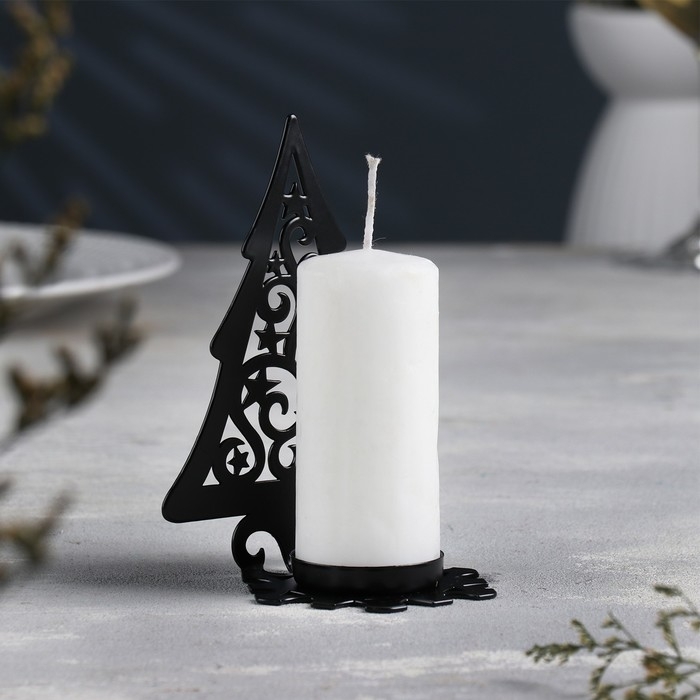 Новый год Подсвечник "Ёлка со звездами" металл на одну свечу, 6,6х10х13 см, черный