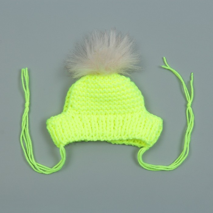 Шапка вязаная для собак, с помпоном, M-L (объем головы 28 см, высота 9 см), микс