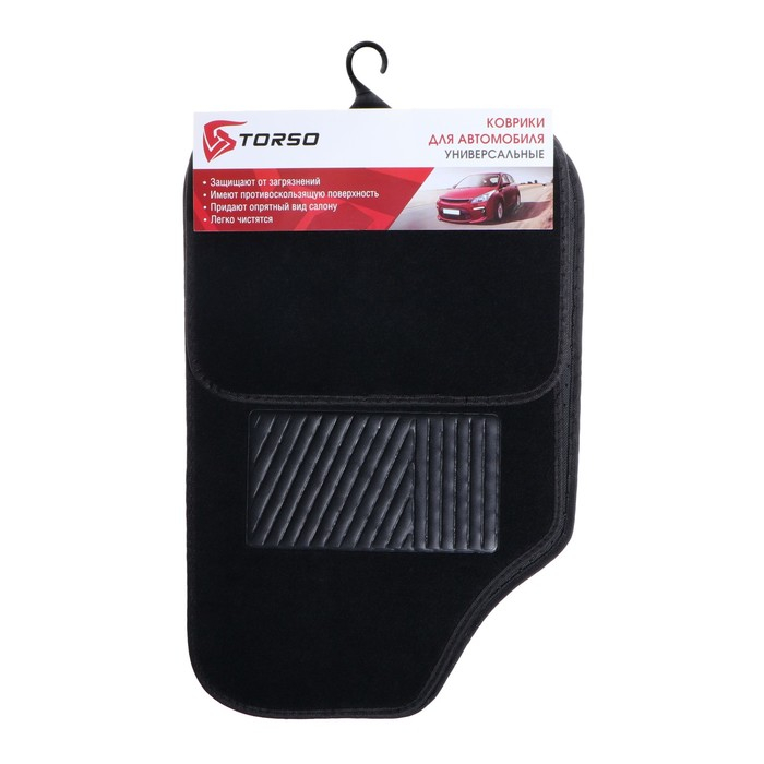 Коврики автомобильные TORSO, ворс, 62&times;42 см, 43&times;30 см, черный, набор 4 шт