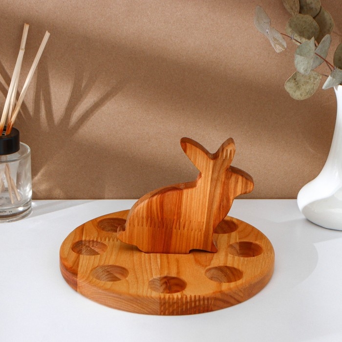 Пасхальный набор Adelica, менажница заяц, подставка для яиц 8 ячеек, d=20&times;1,8 см, термонаклейки 7 шт, берёза