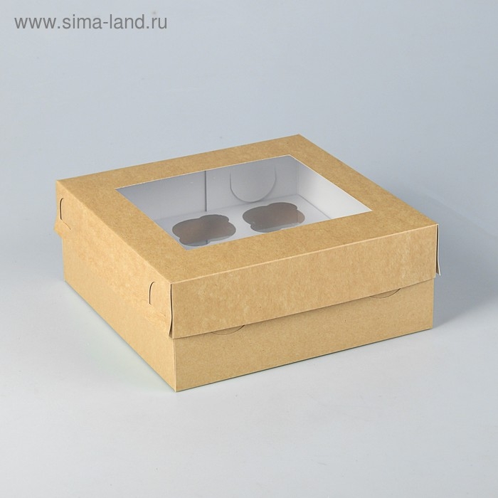 Коробка для капкейков с окном на 9 шт ,крафт, 25 х 25 х 10 см