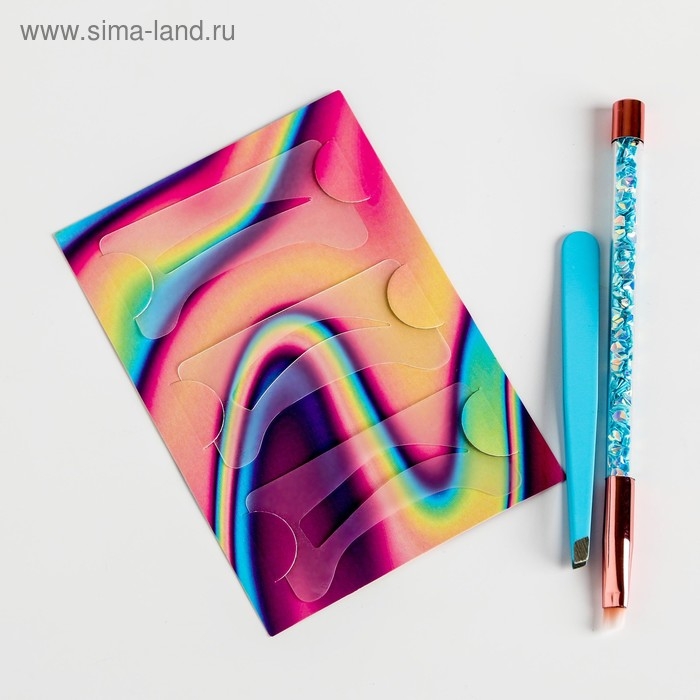 Подарочный набор для макияжа бровей &laquo;Единорог&raquo;, пинцет, кисть для макияжа, зеркало, трафарет, BEAUTY FOX