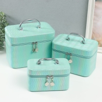 Шкатулка кожзам с зеркалом "Волны. Мята" набор 3 шт 21х13,5х13;18,5х10,5х10;16,5х15х23 см Шкатулка кожзам с зеркалом "Волны. Мята" набор 3 шт 21х13,5х13;18,5х10,5х10;16,5х15х23 см