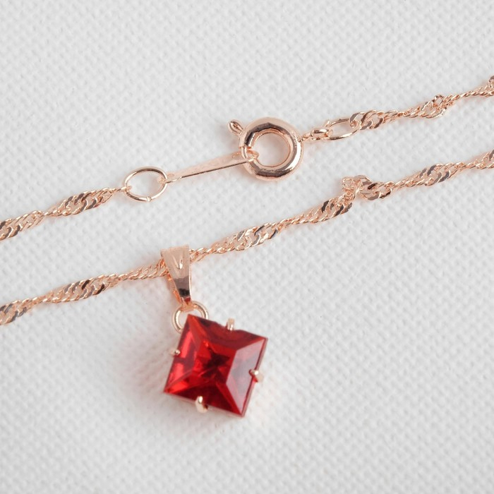 Гарнитур 3 предмета: серьги, кулон, кольцо безразмерное &laquo;Эдель&raquo; ромб, цвет бордовый в золоте, 45 см