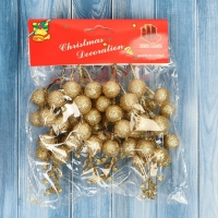 Ёлочные игрушки 4 шт. «Зимнее волшебство. Веточки с ягодками» пластик, 4х19 см, золото Ёлочные игрушки 4 шт. «Зимнее волшебство. Веточки с ягодками» пластик, 4х19 см, золото