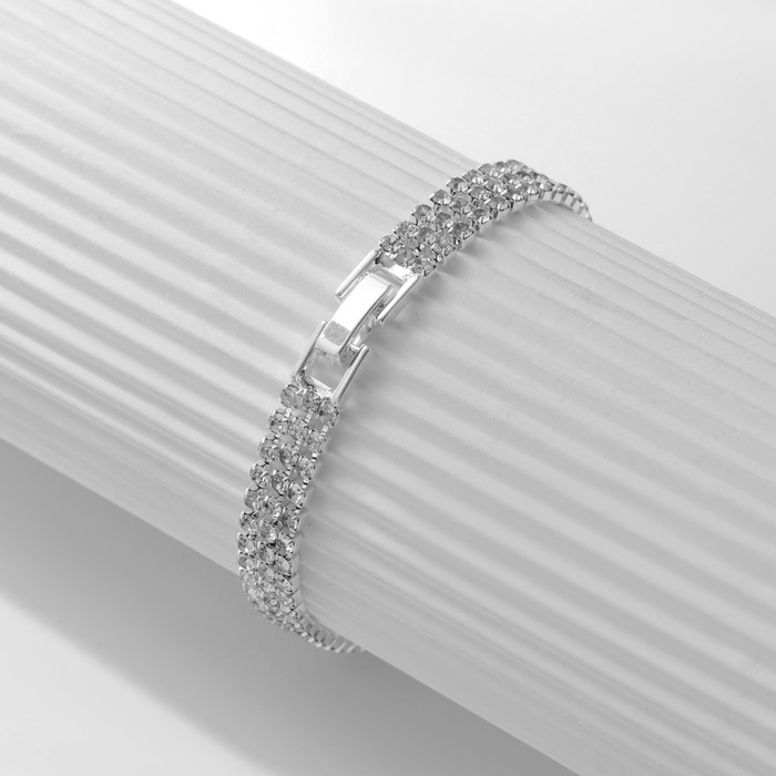 Браслет со стразами &laquo;Лёд&raquo; элегантность, 3 ряда, цвет белый в серебре, L=18 см