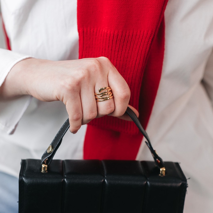 Кольцо &laquo;Звенья&raquo; широкое, цвет золото, безразмерное