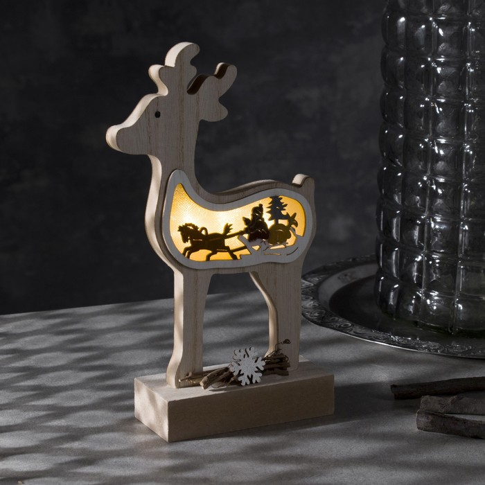 Светодиодная фигура &laquo;Олень&raquo; 12 &times; 23 &times; 5 см, дерево, батарейки АААх2 (не в комплекте), свечение тёплое белое