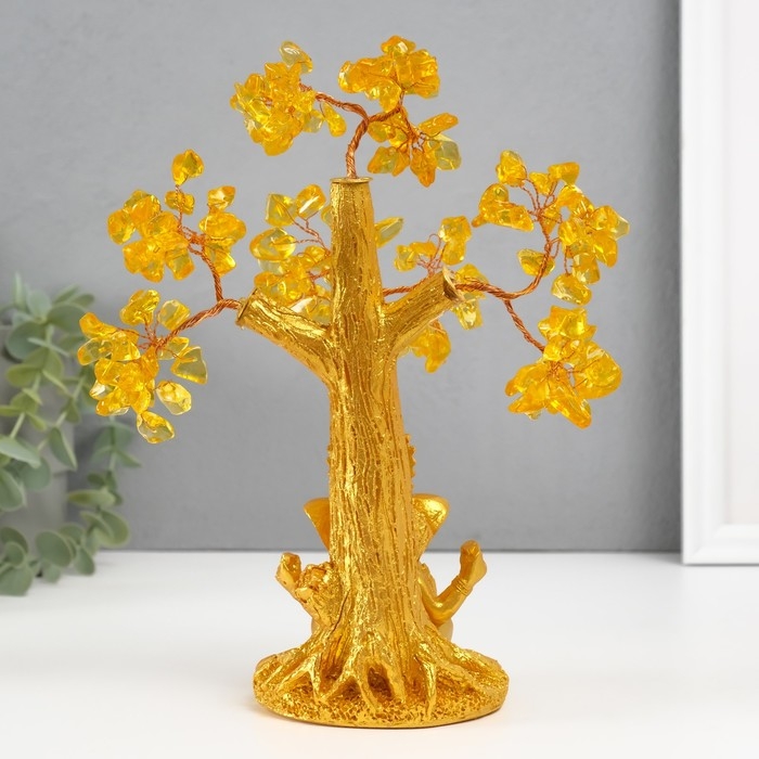 Сувенир бонсай "Ганеша у денежного дерева" жёлтый 120 камней 9х9х23,5 см