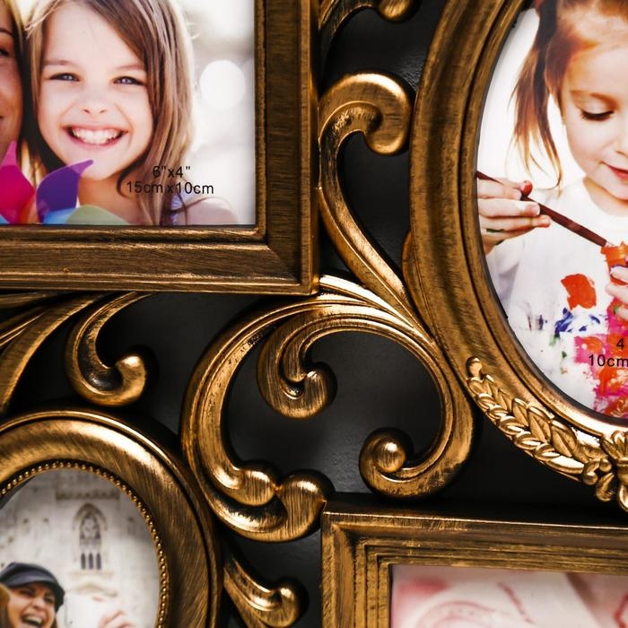 Фоторамка пластик на 6 фото 10х15, 10х10 см "Завитки" золото 31,5х53 см