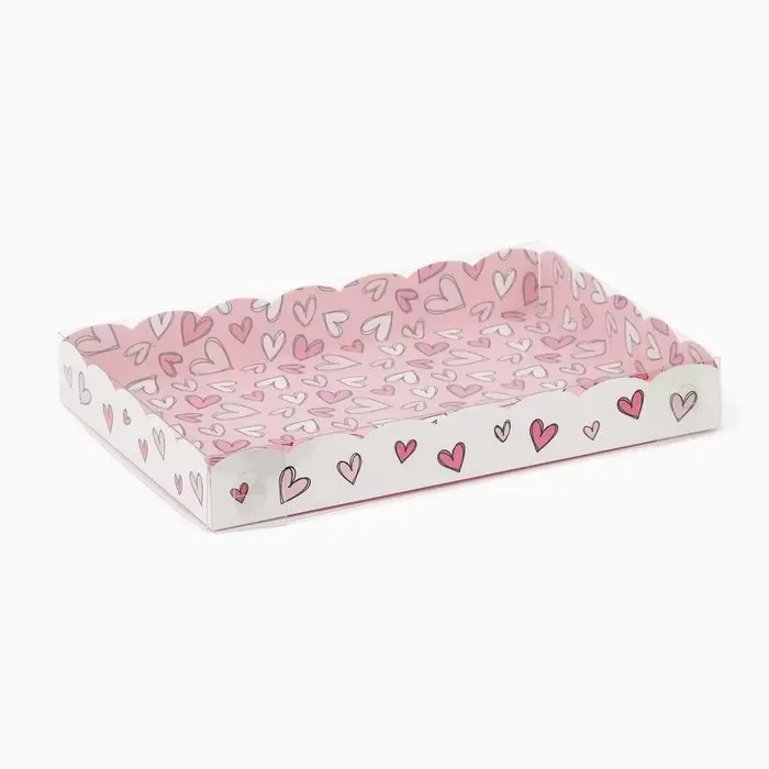 Коробка для кондитерских изделий с пластиковой крышкой &laquo;Сердца&raquo;, 22 х 15 х 3 см
