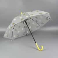 Зонт - трость полуавтоматический &laquo;Пчёлки&raquo;, 8 спиц, R = 45/54 см, D = 108 см, цвет прозрачный/белый/жёлтый