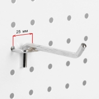 Крючок одинарный для металлической перфорированной панели, d=6 мм, L=10 см, шаг 25 мм, цвет хром