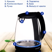 Чайник HYK-G1001 1.7л. 2200Вт черный