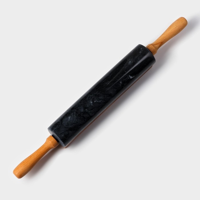 Скалка из мрамора Magistro, с подставкой, 45&times;5 см, цвет чёрный