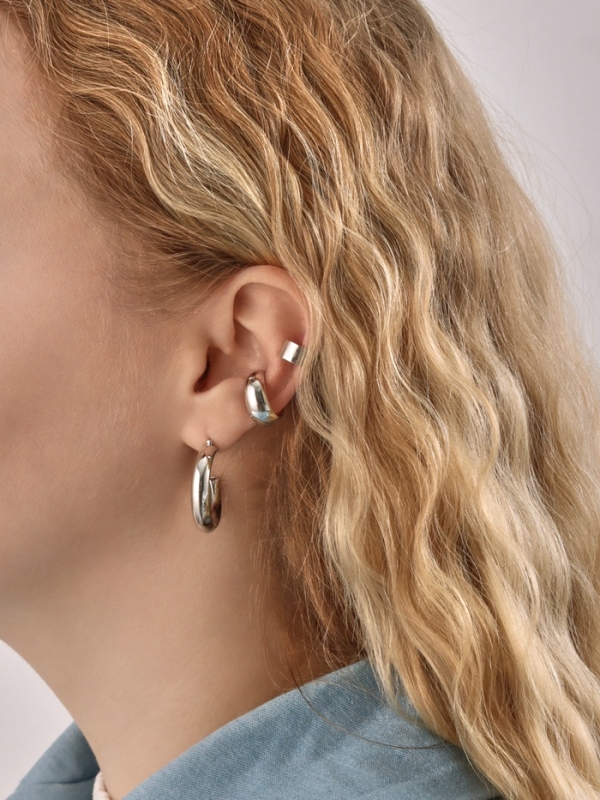 Набор серьги и каффы 9 шт. &laquo;Кольца&raquo; переплетение, цвет серебро