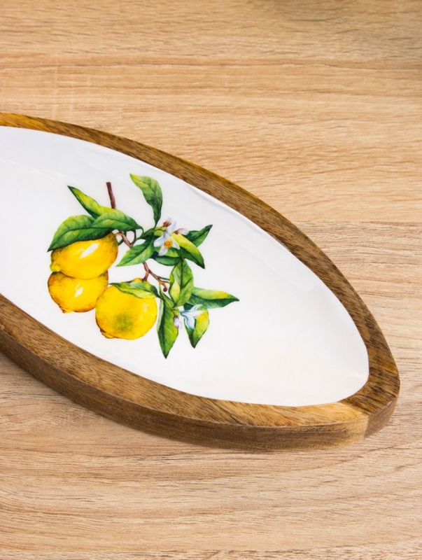 Блюдо в форме рыбки "Лимоны" дерево манго 32х11,5х2 см