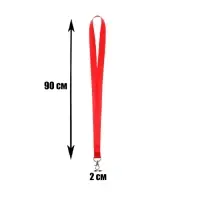 Лента для бейджа ширина-20 мм, длина-90 см с металлическим карабином, красная
