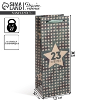 Пакет подарочный под бутылку, упаковка, &laquo;23 февраля&raquo;, 36 х 13 х 10 см