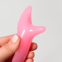 Массажер д/лица смола Гуаша Бумеранг 12*6*3,5см розовый пакет QF