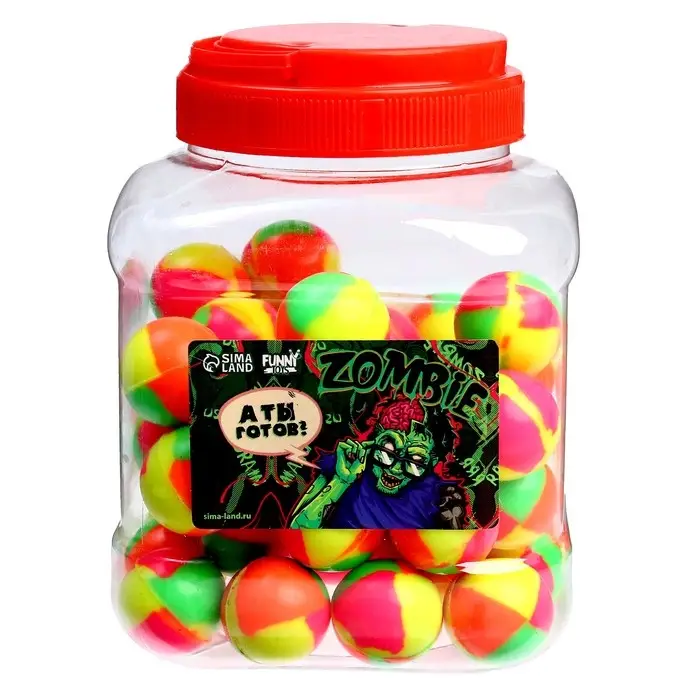 Мяч каучуковый, попрыгунчик &laquo;Зомби&raquo;, в банке, 50 шт