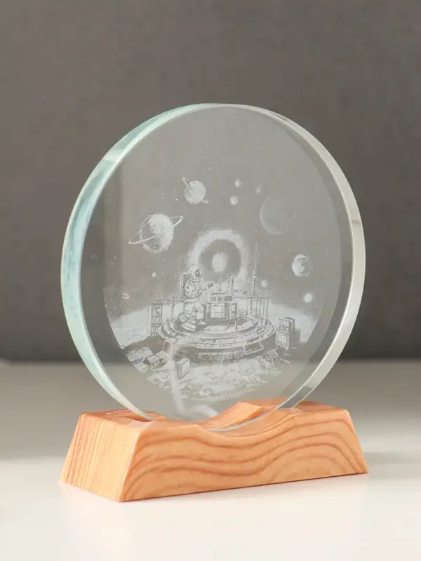 Сувенир стекло свет "Диск.Космическая станция" 5хLED d=10 см, USB 10х4х11,4 см